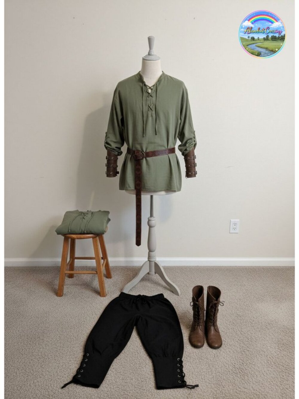 Men's Renaissance Medieval Costume Set Shirt Pants Belt Wrist Guards